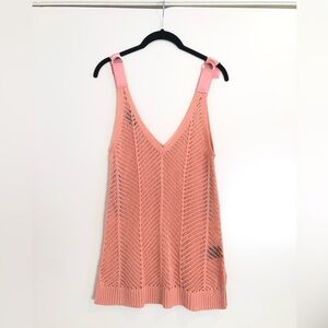Y2K Vintage Crochet Knit Top Tank Beach Cover Up Coral Pink Peach by Bebe Size S